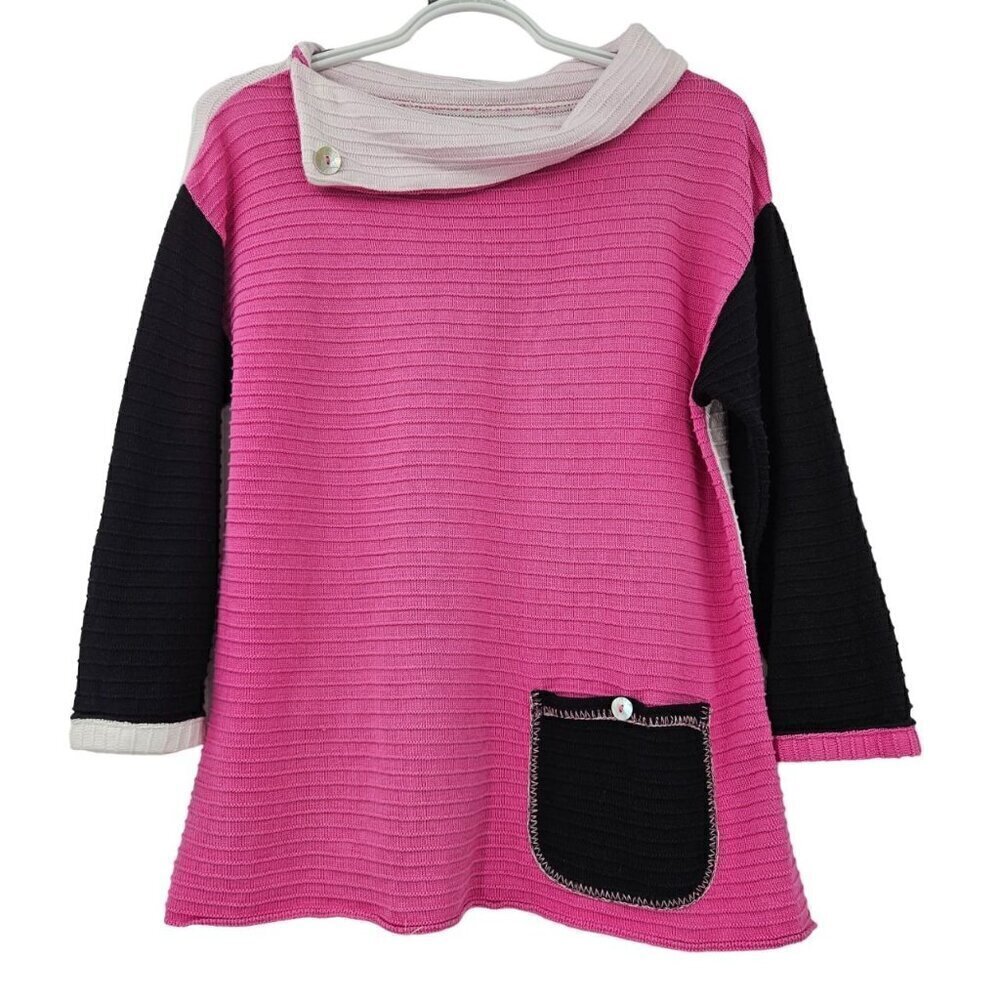 Margaret Winters Boxy Lagenlook Colorblock Knit Top Women’s Size XS Artsy Preppy